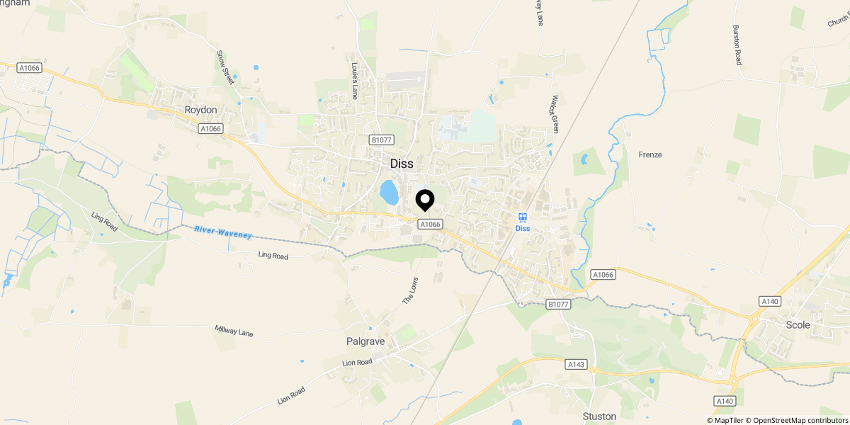 Approximate location of Victoria Road, Diss, IP22 4EY