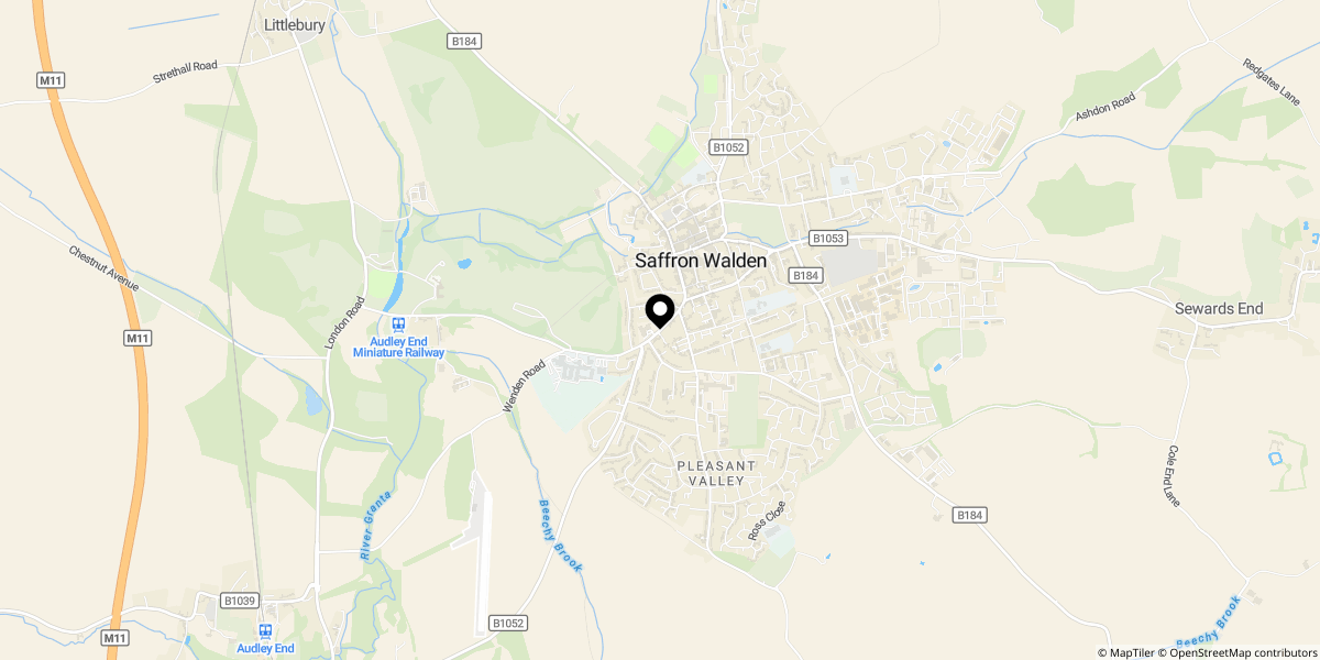 Approximate location of Debden Road, Saffron Walden, CB11 4AA