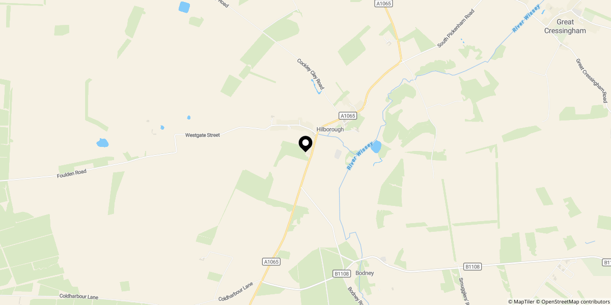 Approximate location of Brandon Road, Hilborough, Thetford, IP26 5BU