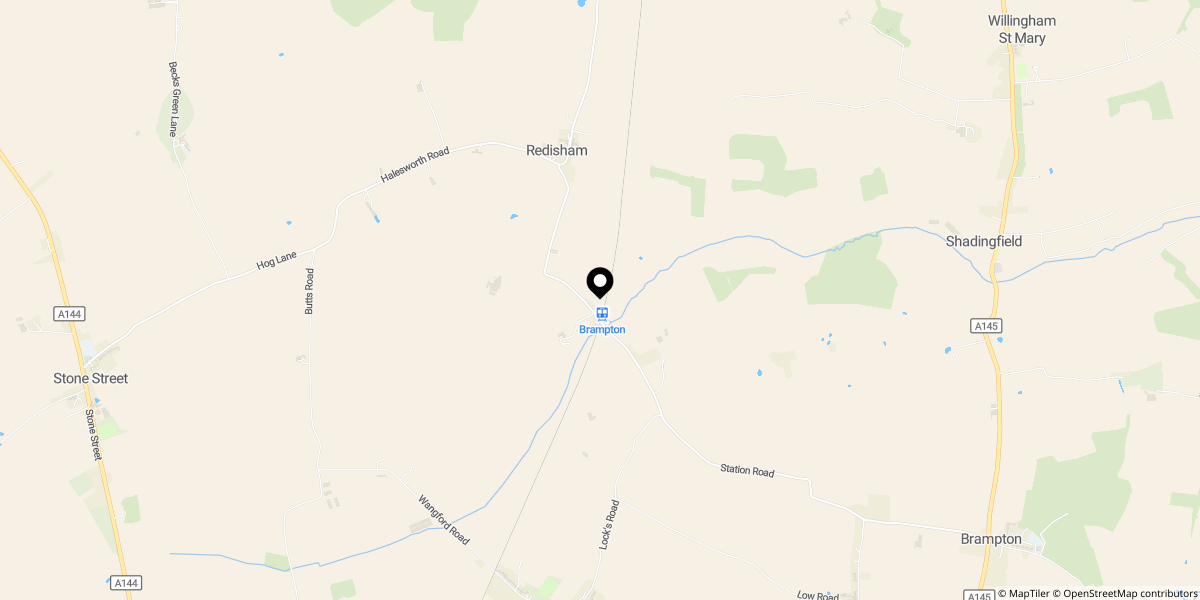 Approximate location of The Station, Brampton, Beccles, NR34 8EF