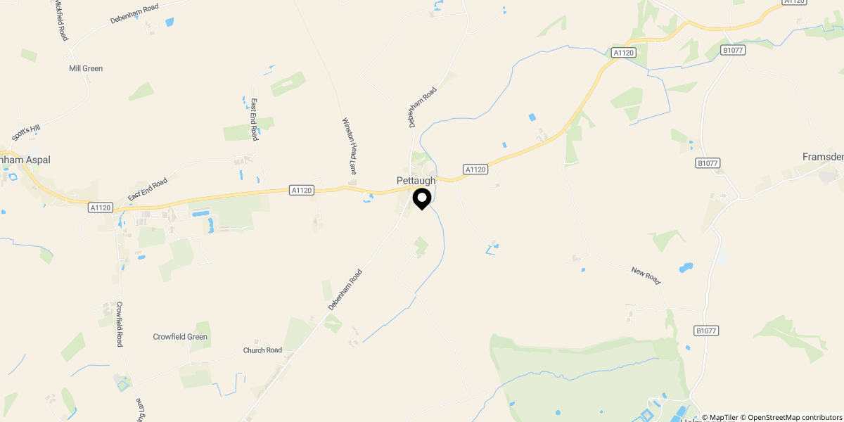 Approximate location of Pettaugh, Stowmarket, Suffolk