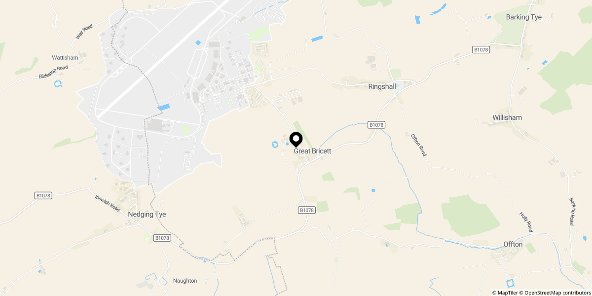 Approximate location of Great Bricett, Ipswich, Suffolk