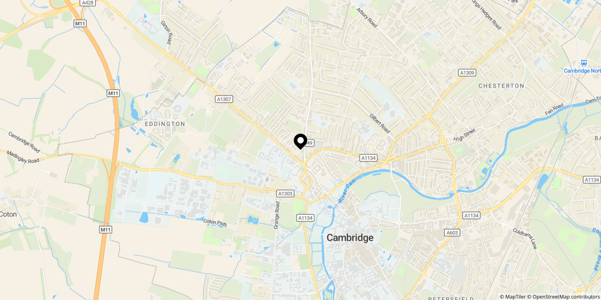 Approximate location of Histon Road, Cambridge 