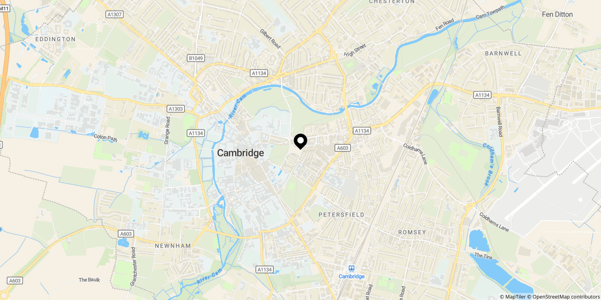 Approximate location of 1 Prospect Row, Cambridge, CB1 1DU